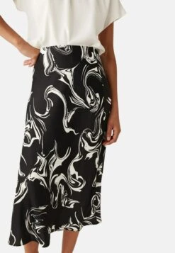 Marks & Spencer Satin Marble Print - A-Lijn Rok - Black Mix