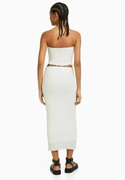 BERSHKA Waffle - A-Lijn Rok - White -Kleding Hoog Verkoopwinkel 1dcaffef4eac4a8aac203614f1644147