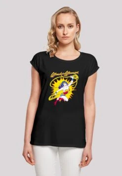 F4NT4STIC Extended Shoulder Dc Comics Wonderwoman Vintage Leap - T-Shirt Print - Black