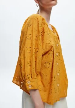 Buttoned Voile - Blouse - Saffron -Kleding Hoog Verkoopwinkel 32d1aef902404e039e31744640333e30