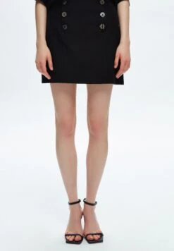 Button Detailed Mini- A-Lijn Rok - Black