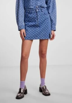 Pieces Pcnursel Hw Slit - Minirok - Medium Blue Denim/Aop