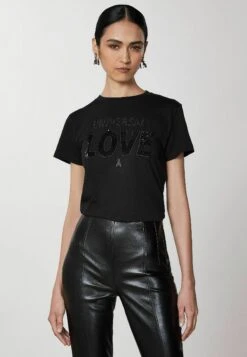 Patrizia Pepe Embroidered- T-Shirt Print - Black Universal Love
