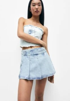 PULL & BEAR With Box Pleats- Wikkelrok - Stone Blue Denim -Kleding Hoog Verkoopwinkel 627b042529494c2f8c40051f0d21570e