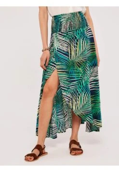 Apricot Tropical Leaf- Wikkelrok - Navy