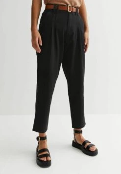 New Look High Waist Belted Crop- Broek - Black