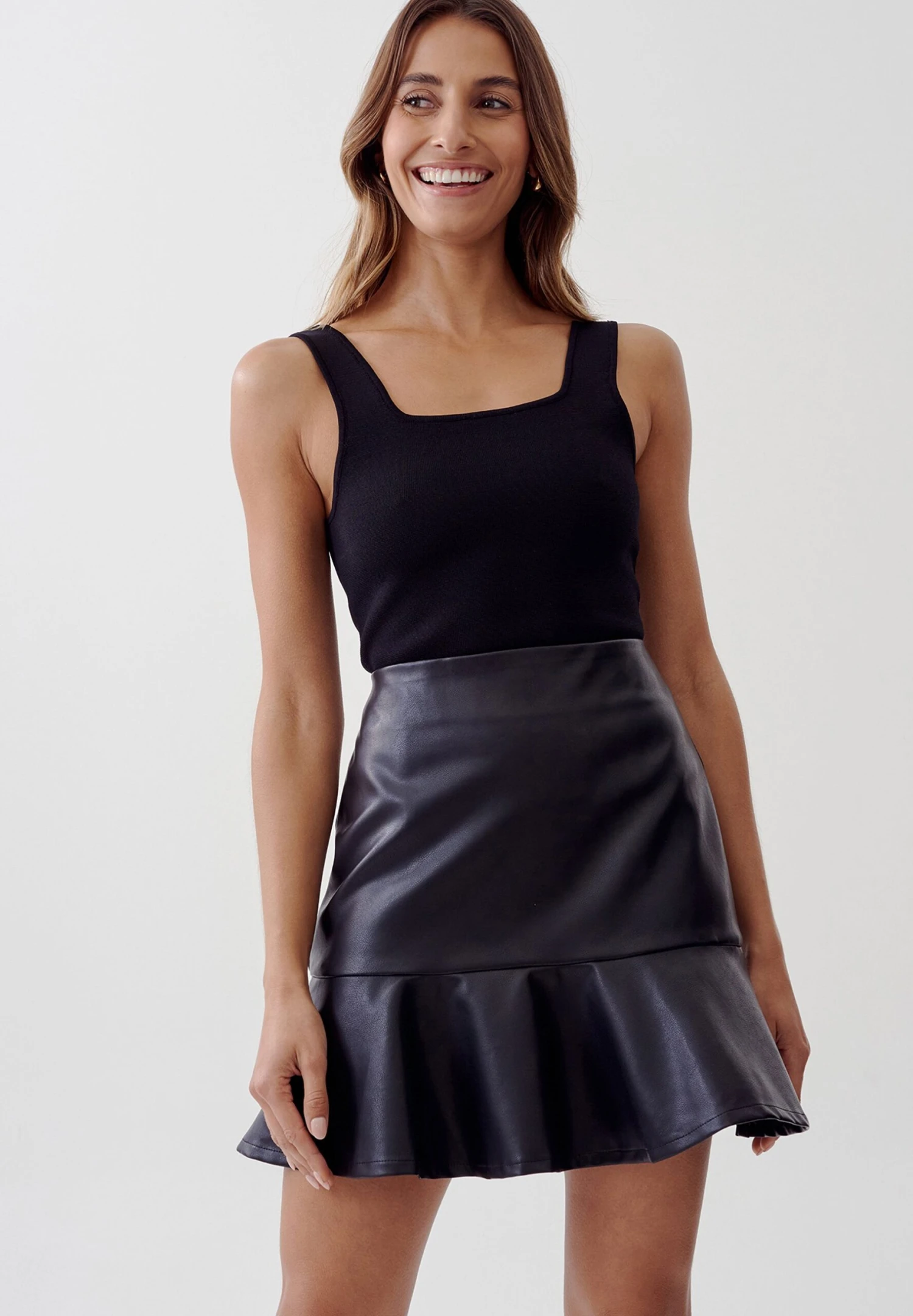 Tussah Andrea - A-Lijn Rok - Black Pu 3 Tussah Andrea - A-Lijn Rok - Black Pu