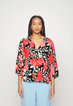 Objlimone Top- Blouse - Hot Coralaop/Flowers