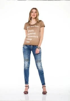 Cipo & Baxx T-Shirt Mit Modischen Spitzendetails - T-Shirt Print - Brown