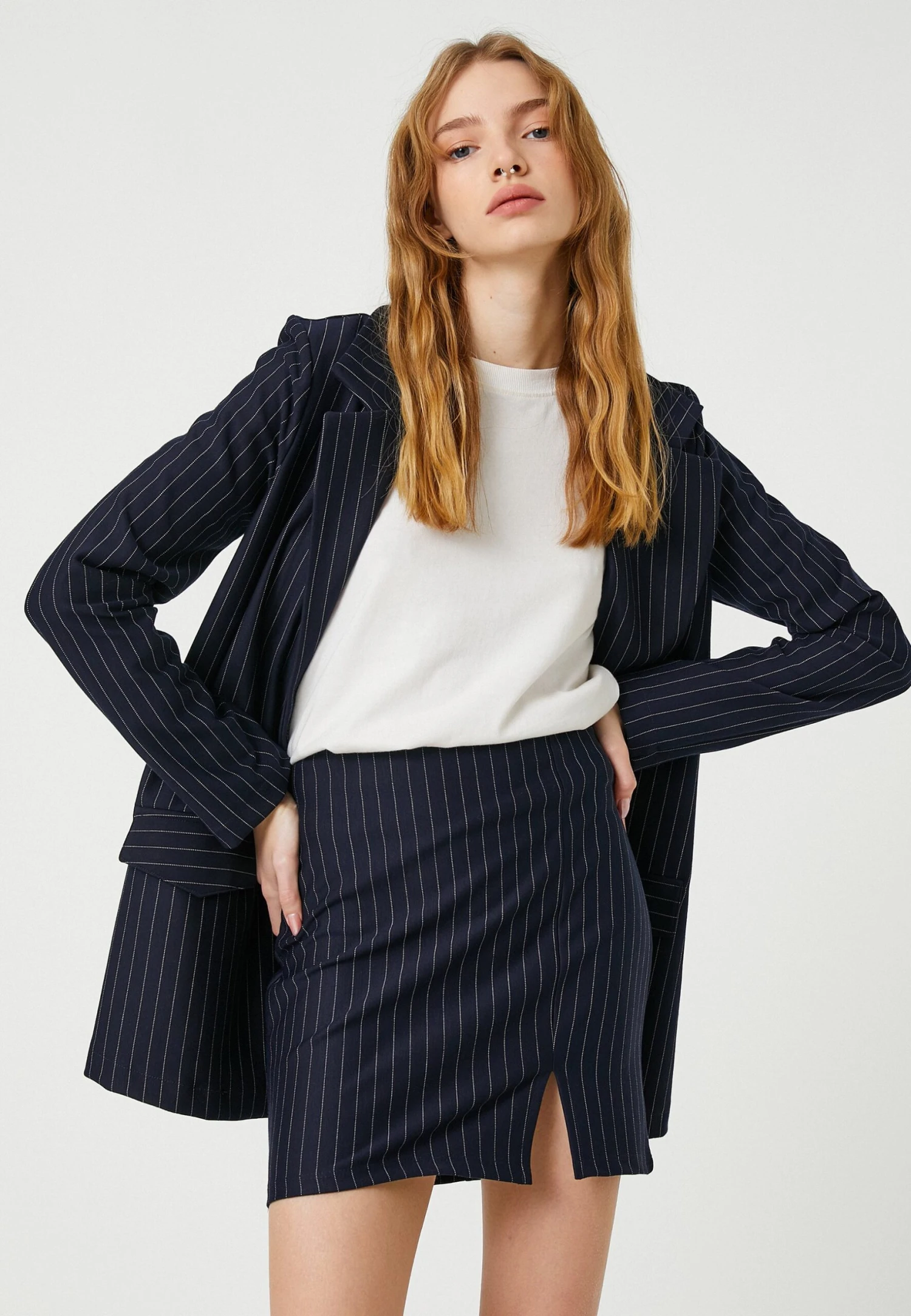 Koton Side Slitted Slim Fit- Minirok - Navy Stripe 3 Koton Side Slitted Slim Fit- Minirok - Navy Stripe