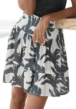 S.Oliver Crinkle - A-Lijn Rok - Sand Schwarz Bedruckt