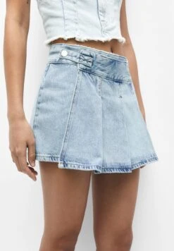 PULL & BEAR With Box Pleats- Wikkelrok - Stone Blue Denim -Kleding Hoog Verkoopwinkel 976398fc6f5b432e82ccfb2dfda3edbc