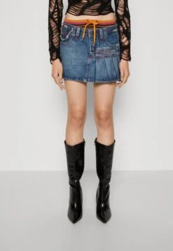 Jaded London Pleat Side Skirt With Waistband - A-Lijn Rok - Denim In 00S Wash