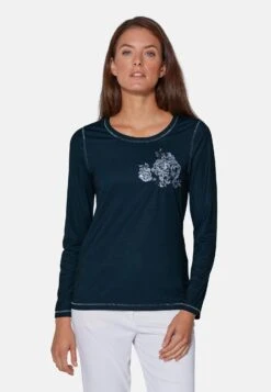 Mit Floraler Stickerei - Longsleeve - Marine