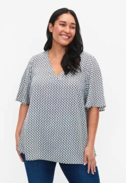 Zizzi Kurzärmelige Mit A Form - Blouse - Off White Aop