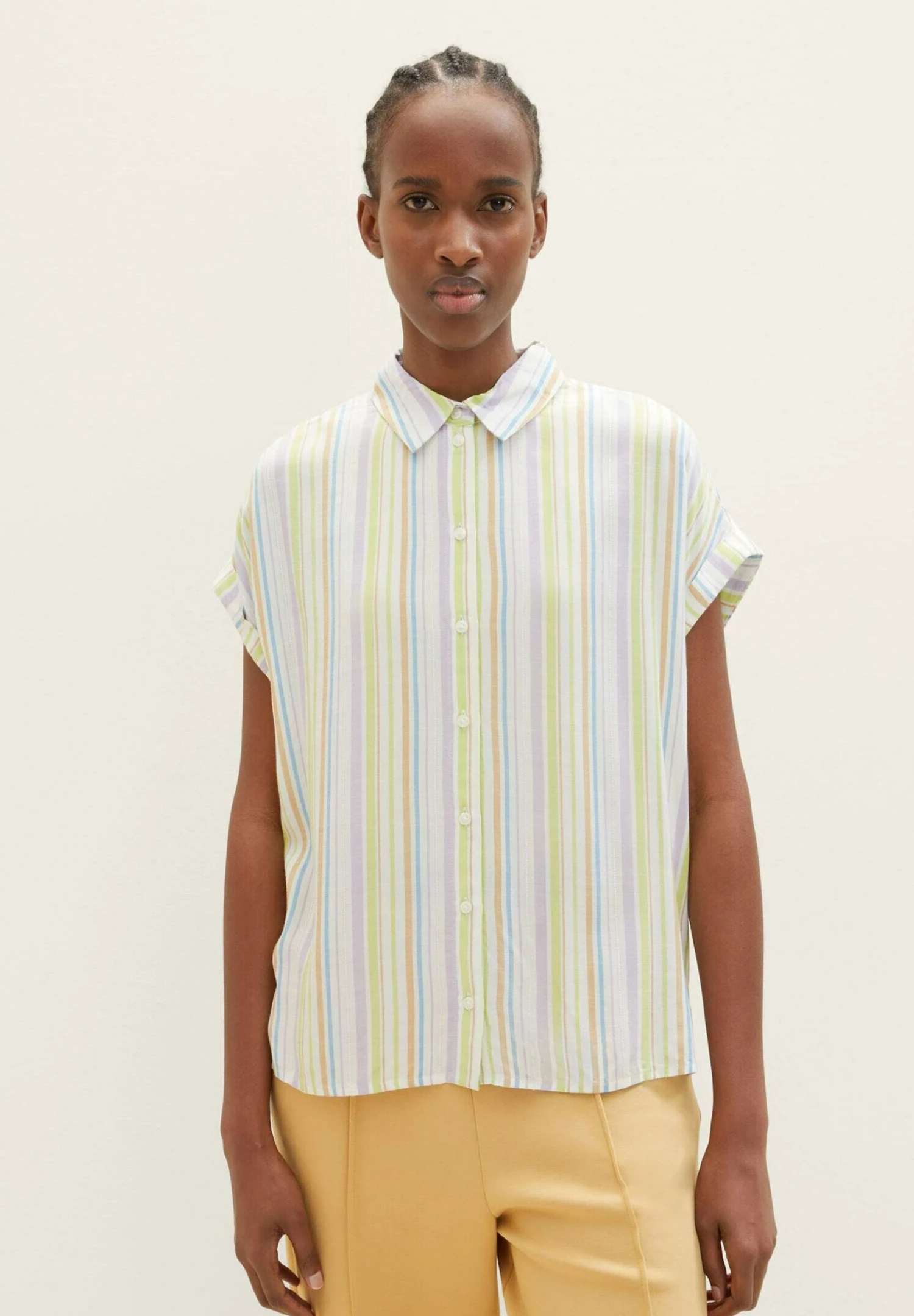 TOM TAILOR Denim Gestreifte Kurzarm - Overhemdblouse - Multicolor Vertical Stripe 3 TOM TAILOR Denim Gestreifte Kurzarm - Overhemdblouse - Multicolor Vertical Stripe