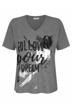 T-Shirt Print - Grau Meliert/Schwarz