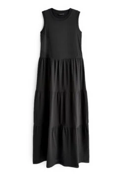Next Sleeveless Crew Neck Tiered - Maxi-Jurk - Black