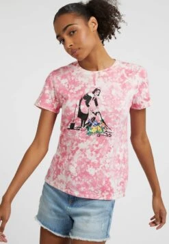 Guess In Tie-Dye-Optik Mit Graffiti-Print - T-Shirt Print - Rose